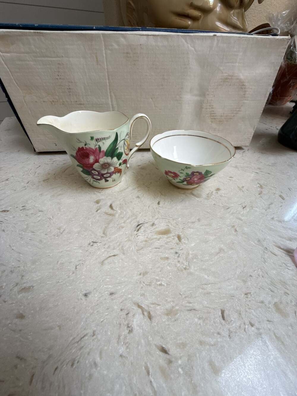 Vintage Paragon Fine Bone China Creamer and Sugar Bowl Set in Mint Green Floral